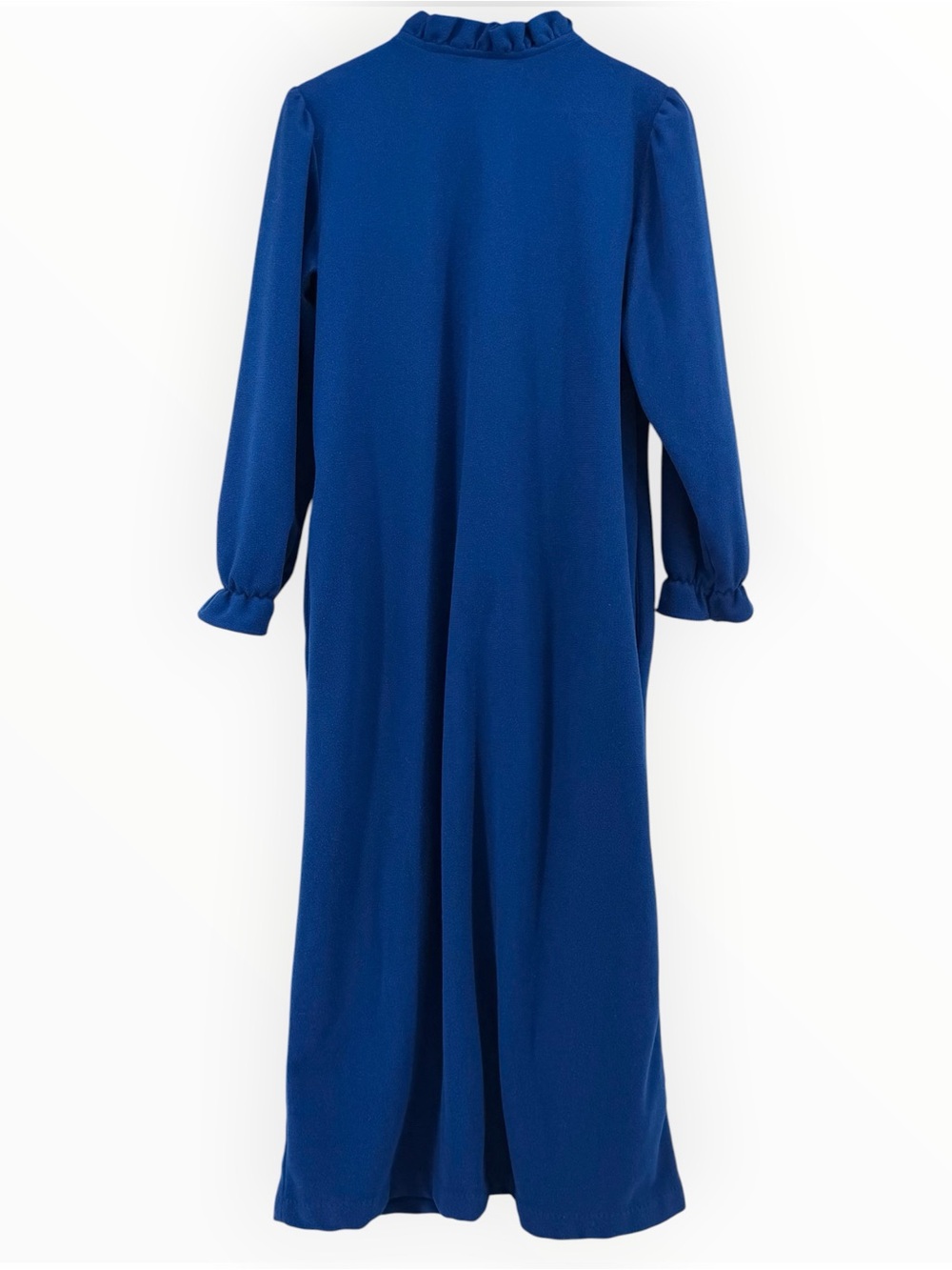 Vintage M L Cachet Royal Blue Fleece Zipper Robe Embroidered Floral Maxi Grandma - Picture 3 of 8